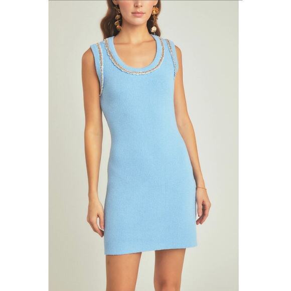 Anthropologie Endless Rose Woman Blue Endless Rose Chain Detail Knit Min… - Picture 2 of 12